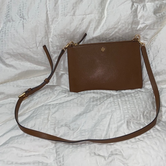Like new TORY BURCH Double Zip Slim Crossbody Bag Leather Brown - Picture 7 of 16